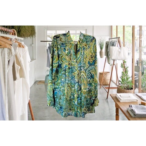 Susan Graver Tops - Susan Graver Women's Blouse Paisley Sheer Pleated Design V-Neckline Size Small